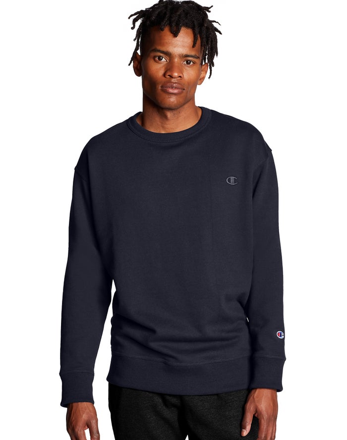 Champion Powerblend Fleece Crew C Logo Erkek Sweatshirt Lacivert ( GMTFOA715 )